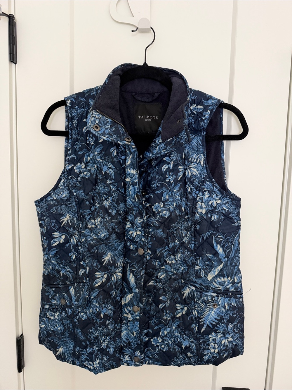 Talbots Dark Blue Floral Quilted Vest